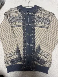 古着　ノルディック柄カーディガン アイボリー/ブルー　ヴィンテージ