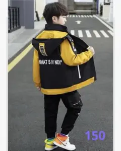 2wayマウンテンパーカー黒と黄色 、ジップアップフリースブラック150cm