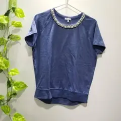 ★グローバルワーク GLOBALWORK ニット 半袖 襟元ビジュー 薄手 夏