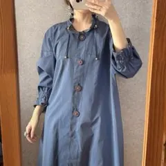 ヴィンテージレリアン レトロ ギャザー衿スプリングコート ドット柄裏地 ブルー