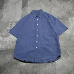 古着 Eddie Bauer チェックシャツ 半袖シャツ コットン 青 ブルー