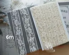 M106ー8紅茶染めレース6ｍ両耳花柄アンティーク風レース