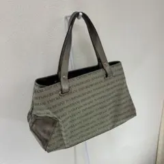 エンポリオアルマーニ　トートバッグ　カーキ色サテン　ブランドロゴ柄　男女兼用