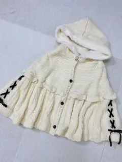 axes femme ボア ケーブルニット ベロアリボン ケープ