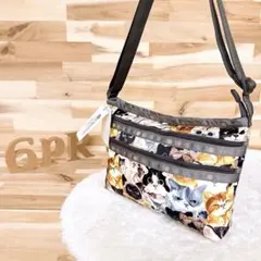 未使用/大人気【レスポートサック】猫 ネコ 3連ジップ ショルダーバッグ 茶×黄