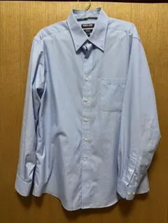 水色 ストライプ 長袖シャツ 胸ポケット付き