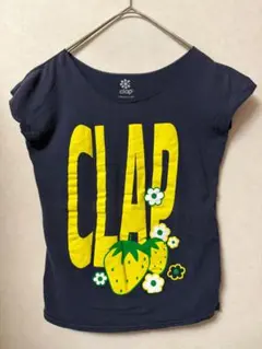#4644 CLAP Mサイズ ネイビー系 いちごロゴ 半袖トップスのサムネイル