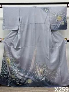 訪問着 手描き 金彩 松 菊 正絹 紺地 A232 - メルカリ