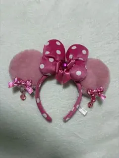 ディズニーカチューシャ　ピンクリボン 水玉