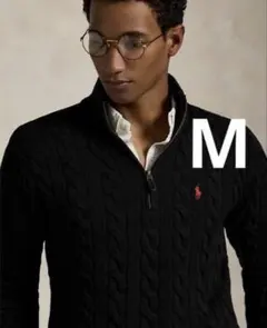 Polo Ralph Lauren ブラック ケーブルニットセーター ジップ M