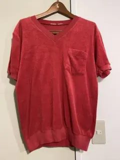 ヴィンテージ パイル地 VネックTシャツ ポケット付き レトロ 赤 M相当