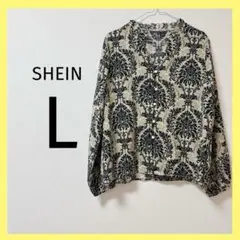 9 SHEIN ダマスク柄 長袖シャツ L トップス 古着 秋 冬