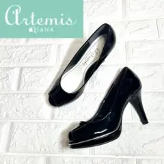【美品】Artemis by DIANA オープントゥパンプス　エナメルパンプス