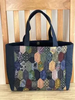 ハンドメイド　パッチワーク　着物リメイク　バッグ　マグネットで変形　長六角形