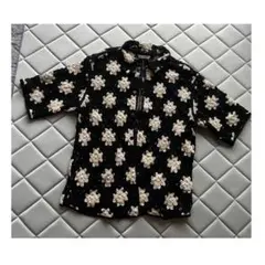 ZARA 花柄 クロシェ編み ニット シャツ カーディガン 半袖 黒 XLのサムネイル