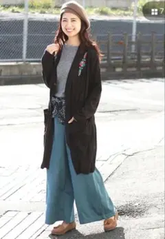 チチカカ 刺繍入り ブラック 長袖カーディガン