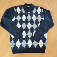 DUNLOP アーガイルセーター Lサイズ ネイビー