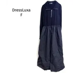 DressLuxa ロングワンピース ジップデザイン 異素材切替 フレアシルエト