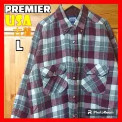 usa古着 PREMIER ネルシャツ L チェック グレー えんじ グランジ