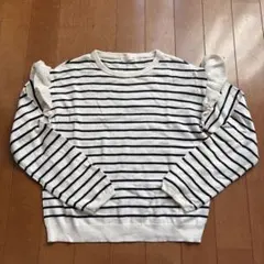 GU ストライプ フリル付き長袖カットソー