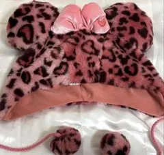 ピンクディズニーファンキャップ ヒョウ柄旧ヒョウ柄 ピンク ミニー