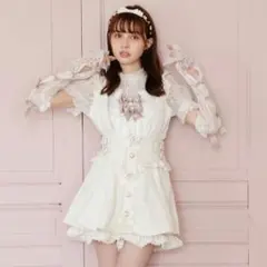 リズリサ　ツイードサスペンダー付スカパン　White