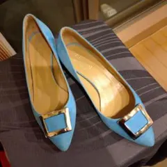 Grazzini 青 スエード ポインテッドトゥパンプス