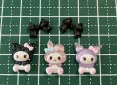 ネイルパーツ　キャラクターサンリオ　お座り　マイメロちゃん　クロミちゃん　リボン