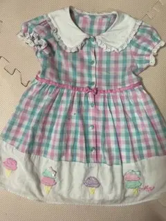 メゾピアノ　アイス　セーラー襟　チェック柄ワンピース 100