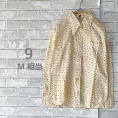 総柄ブラウス 黄色 ストライプ 70s ヴィンテージ 9号 Mサイズ 古着