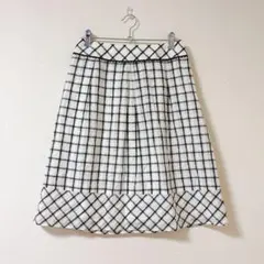 アリスバーリー　スカート　ひざ丈　9 ホワイト　チェック柄　シンプル　綿　春夏