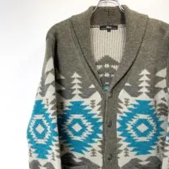 カーディガン ニットカーディガン ノルディック柄 ネイティブ柄 ショールカラー