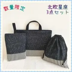 【3点セット】レッスンバッグ　上履き入れ　体操着袋《北欧　宇宙　星　星座　黒》