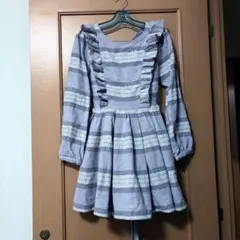 LIZLISA ミニワンピ フリル 紫 ボーダー レースアップ 春秋