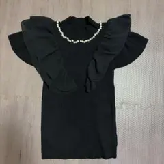 GRL ノースリーブハイネックニット　肩落ち／パール付き