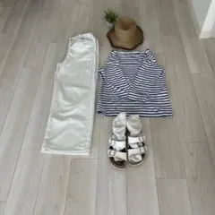 160cm ホワイト ワイドフィットストレートジーンズ