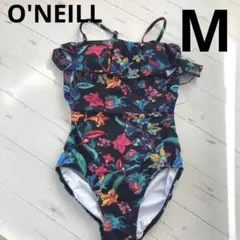 タグ無し オニール レディース フリル付き ワンピース水着 M 黒 ボタニカル