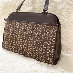 【美品・希少】セリーヌ　Cマカダム ハンド　ハンド　キャンバス　レザー　ブラウン