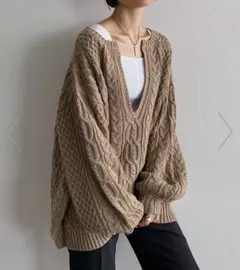 PAGEBOY ケーブルVネックプルオーバー ニット ネイビー