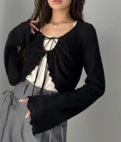 【mily bilet】前後2WAYリボンデザインニットカーディガン　ブラック