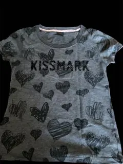 KISS MARK ハート柄 半袖Tシャツ グレー