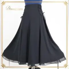 【日本製 社交ダンス衣装】ブラック Chacott スカート 黒 リボン 無地