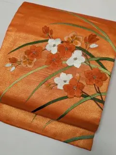 名古屋帯 桜文様 草花文様 オレンジ系
