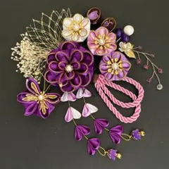 つまみ細工 かすみ草髪飾り成人式 卒業式 結婚式 七五三