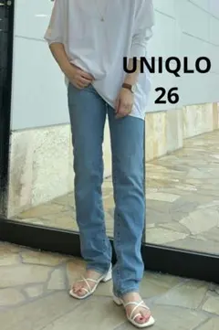 UNIQLO スリムストレートハイライズジーンズ (丈78.5cm) BLUE