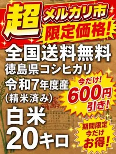超メルカリ市400円引 令和7年 徳島県産アキサカリ 玄米 20kg 送料無料