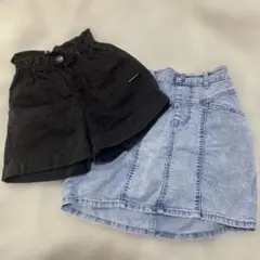 黒ショートパンツとデニムのスカートセット