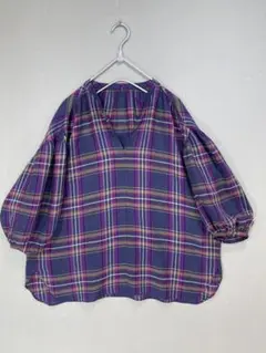 SOLEIADO ソレイアード チェック柄 スタンドカラー ブラウス シャツ 