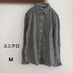 ユニクロ　フランネルシャツ　ギンガムチェック　ブラック　M 長袖　UNIQLO