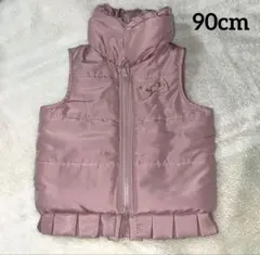 フリルつきダウンベスト 90サイズ ピンク リボン